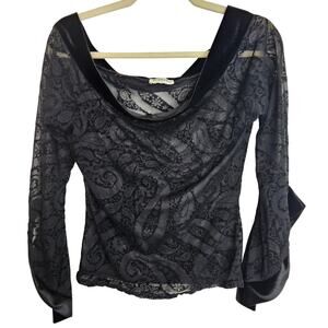 Sharagano Womens Velvet Burnout Off Shoulder Top Sz S Whimsigoth Sheer Lace Vamp